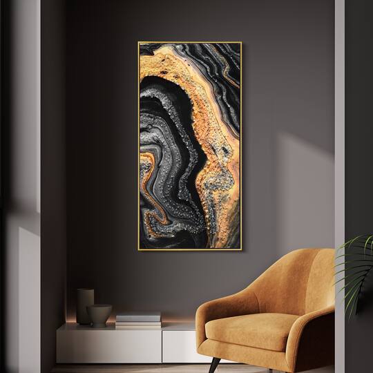 Empire Art Direct Arte De Crystallus 24" x 48" Golden Veins IV Epoxy Coated Wrapped Framed Glossy Abstract Canvas Wall Art